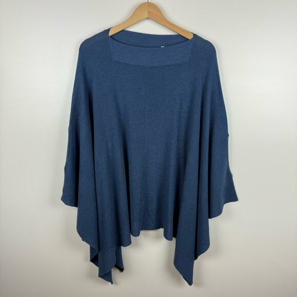 Soft Surroundings Womens Blue Poncho One Size | Oversized Flowy Classic Mature - Picture 2 of 9
